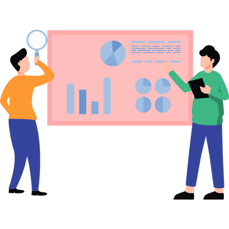 Garçon et fille travaillant sur un tableau d'analyse  Illustration