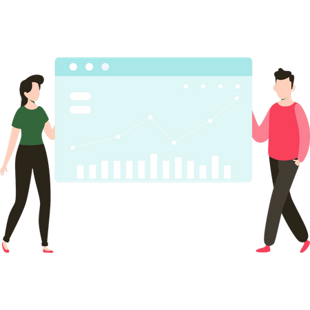 Garçon et fille travaillant sur l’analyse de marché  Illustration