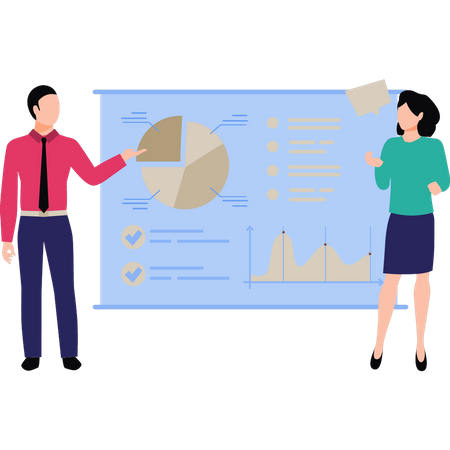 Garçon et fille travaillant sur une présentation d'entreprise  Illustration