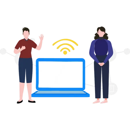 Garçon et fille utilisant le Wi-Fi  Illustration