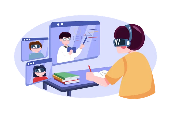 Garçon étudiant en utilisant la VR  Illustration