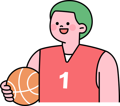 Un élève participe à une partie de basket-ball à l'école  Illustration