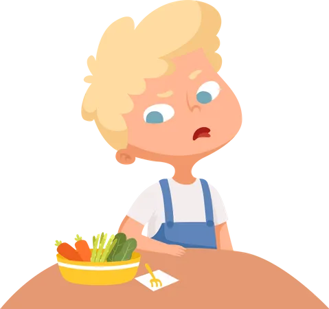 Un garçon évite les salades saines  Illustration