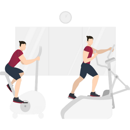 Garçon exerçant sur un équipement de gym  Illustration