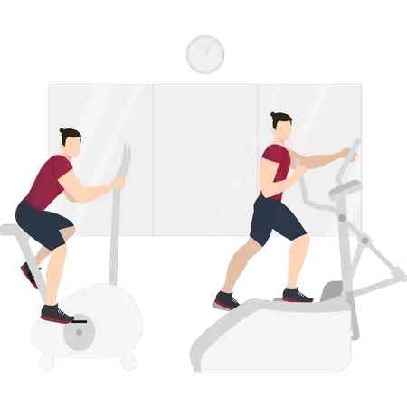 Garçon exerçant sur un équipement de gym  Illustration