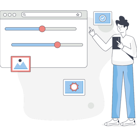 Garçon expliquant un tableau analytique  Illustration