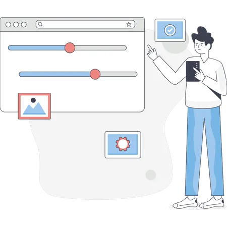 Garçon expliquant un tableau analytique  Illustration