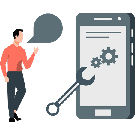 Un garçon explique l'application de configuration mobile  Illustration