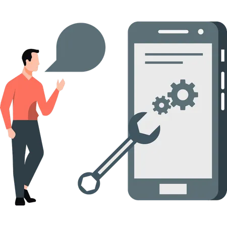 Un garçon explique l'application de configuration mobile  Illustration