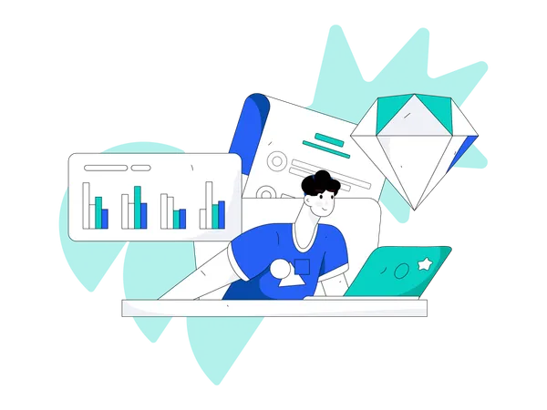 Garçon faisant une analyse commerciale  Illustration