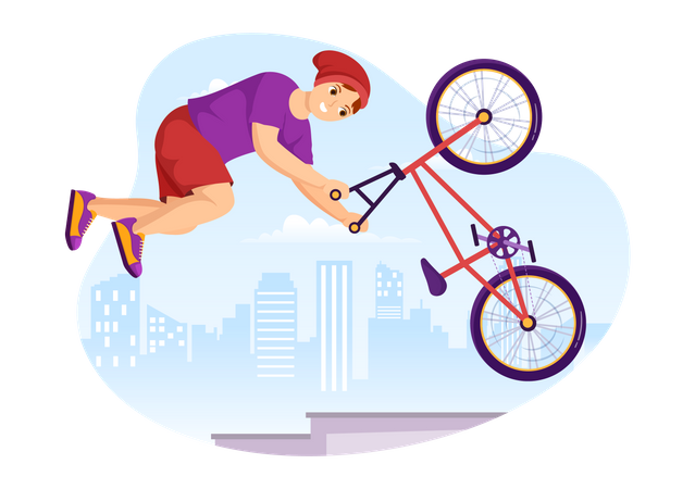 Un garçon fait des cascades avec un vélo BMX  Illustration
