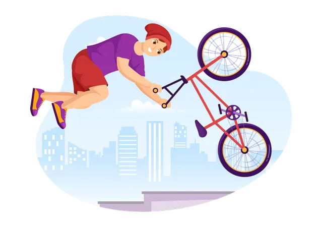 Un garçon fait des cascades avec un vélo BMX  Illustration