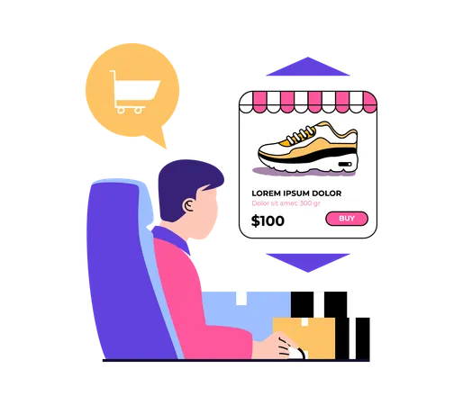 Garçon faisant des achats de chaussures en ligne  Illustration