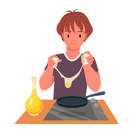 Garçon faisant une omelette  Illustration