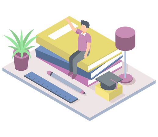 Garçon faisant un diplôme en ligne  Illustration