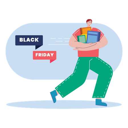 Garçon faisant du shopping le Black Friday  Illustration