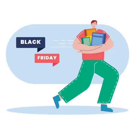 Garçon faisant du shopping le Black Friday  Illustration