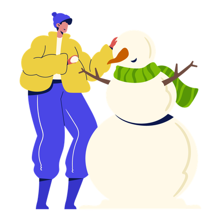 Garçon faisant un bonhomme de neige  Illustration