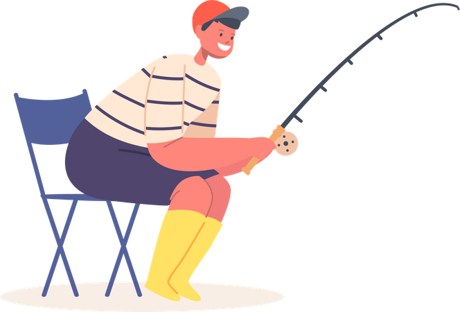 Garçon faisant de la pêche avec une canne  Illustration