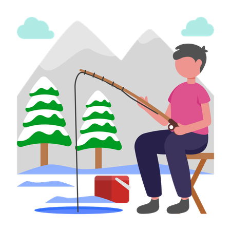 Garçon faisant de la pêche sur glace  Illustration