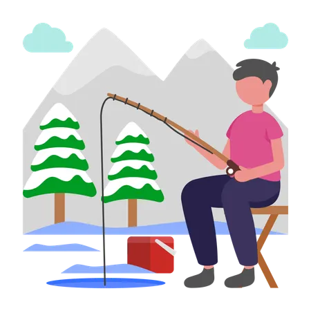 Garçon faisant de la pêche sur glace  Illustration