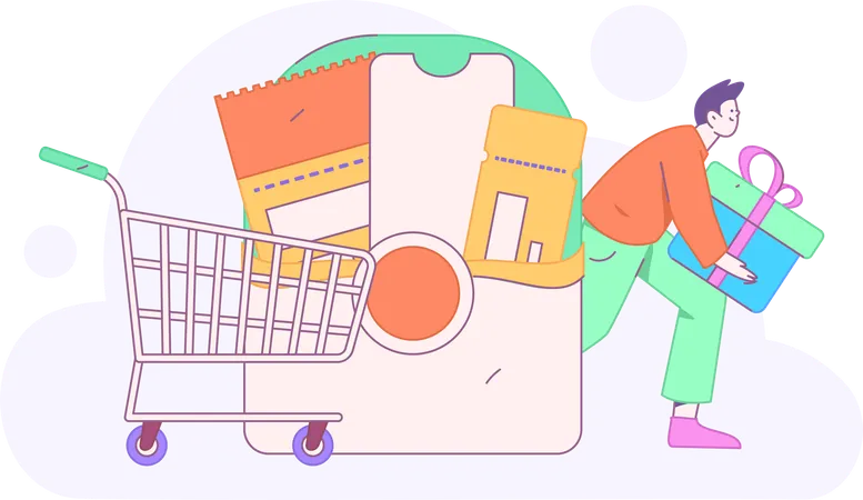 Garçon faisant des achats de cadeaux  Illustration