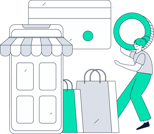 Garçon faisant des achats de cadeaux en ligne  Illustration