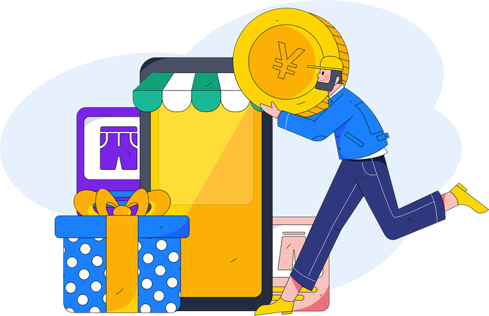 Garçon faisant des achats en ligne  Illustration