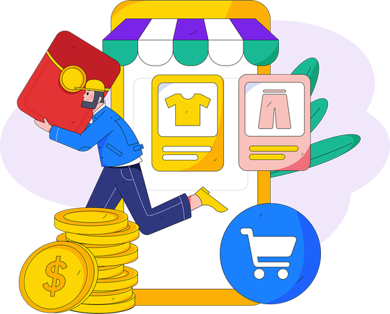 Garçon faisant des achats en ligne  Illustration