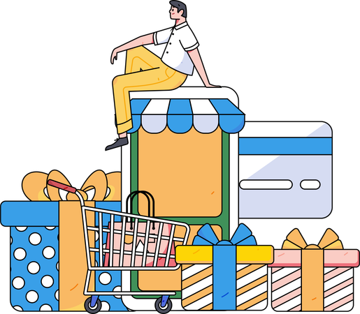 Garçon faisant des achats en ligne  Illustration