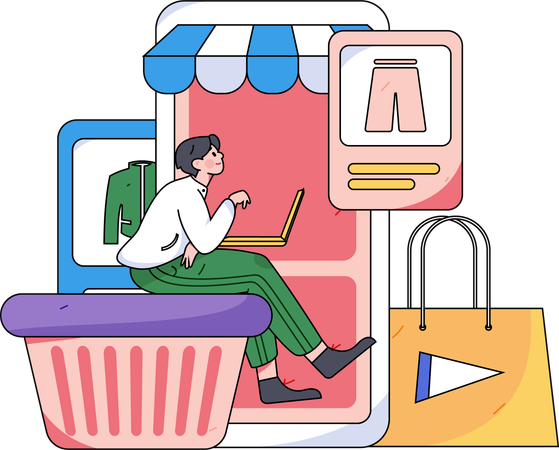 Garçon faisant des achats en ligne  Illustration