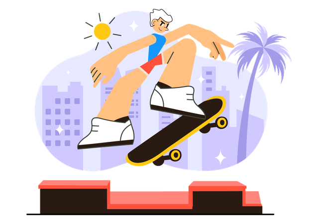 Garçon faisant des cascades en skateboard  Illustration
