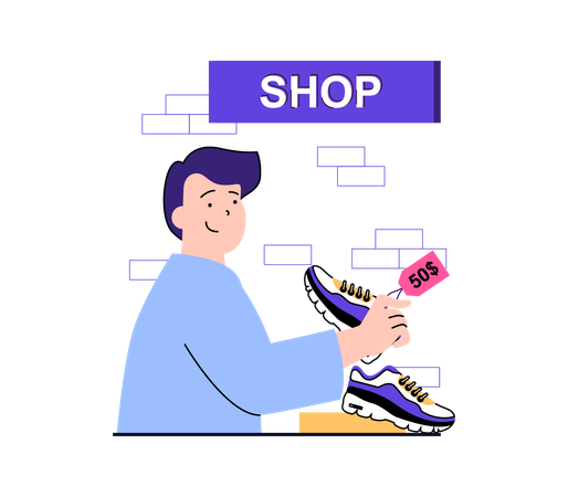 Garçon faisant du shopping de chaussures  Illustration