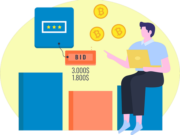 Garçon faisant des enchères NFT  Illustration