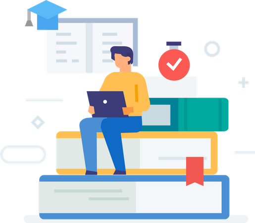 Garçon faisant des études en ligne  Illustration