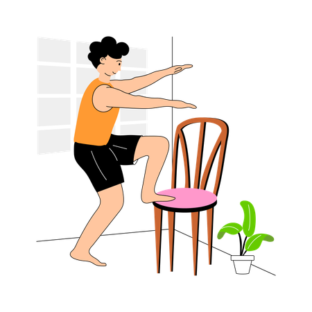 Garçon faisant des exercices de step up en utilisant une chaise  Illustration