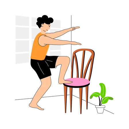 Garçon faisant des exercices de step up en utilisant une chaise  Illustration