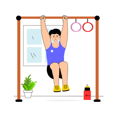 Garçon faisant des exercices de traction sur une barre  Illustration