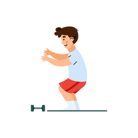 Garçon faisant des exercices physiques dans une salle de sport  Illustration