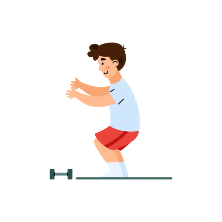 Garçon faisant des exercices physiques dans une salle de sport  Illustration