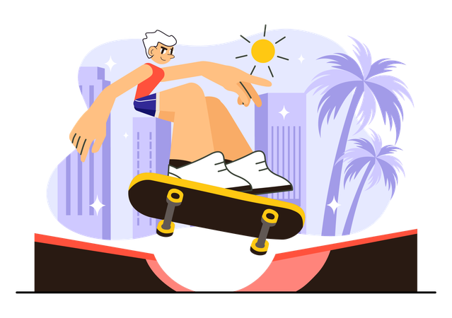 Un garçon fait des figures de skateboard extrêmes  Illustration