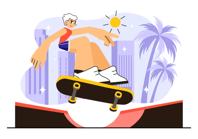 Un garçon fait des figures de skateboard extrêmes  Illustration