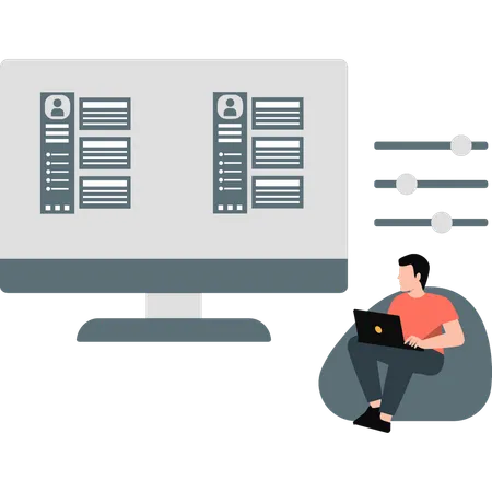 Garçon faisant des modifications dans les documents  Illustration