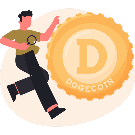 Un garçon fait des recherches sur Dogecoin  Illustration