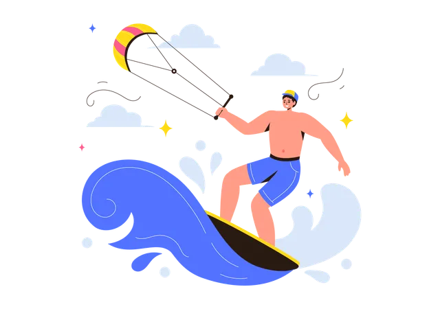 Garçon faisant du kitesurf  Illustration