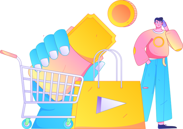 Garçon faisant du marketing en ligne  Illustration