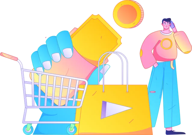 Garçon faisant du marketing en ligne  Illustration