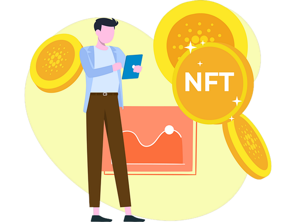 Garçon faisant du marketing NFT  Illustration