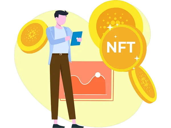 Garçon faisant du marketing NFT  Illustration