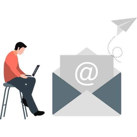 Garçon faisant du marketing par e-mail  Illustration